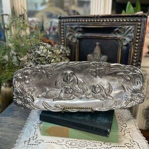 Vintage Arthur Court Silver Pewter tray bunny rabbits French Country cottage